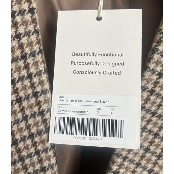 NWT! Everlane Women's 0 The Italian Wool Oversized Blazer - Camel Houndstooth - Picture 6 of 10